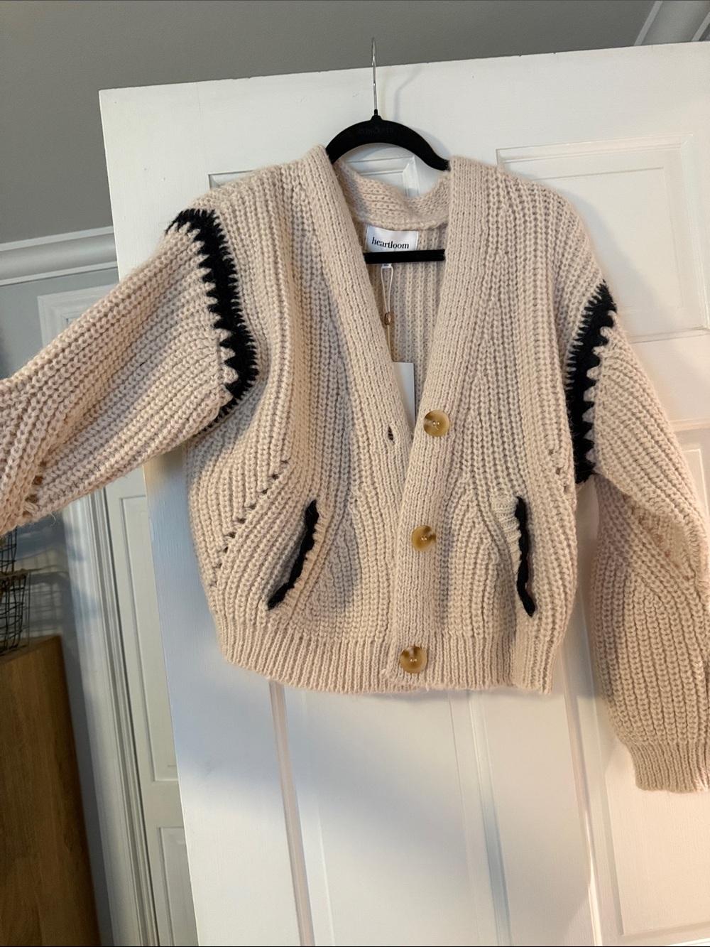 Heartloom Cream Cardigan with Black Accent Trim